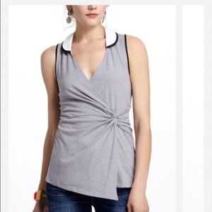 🌼Anthropologie Leifnotes Contrast Collar Wrap Top